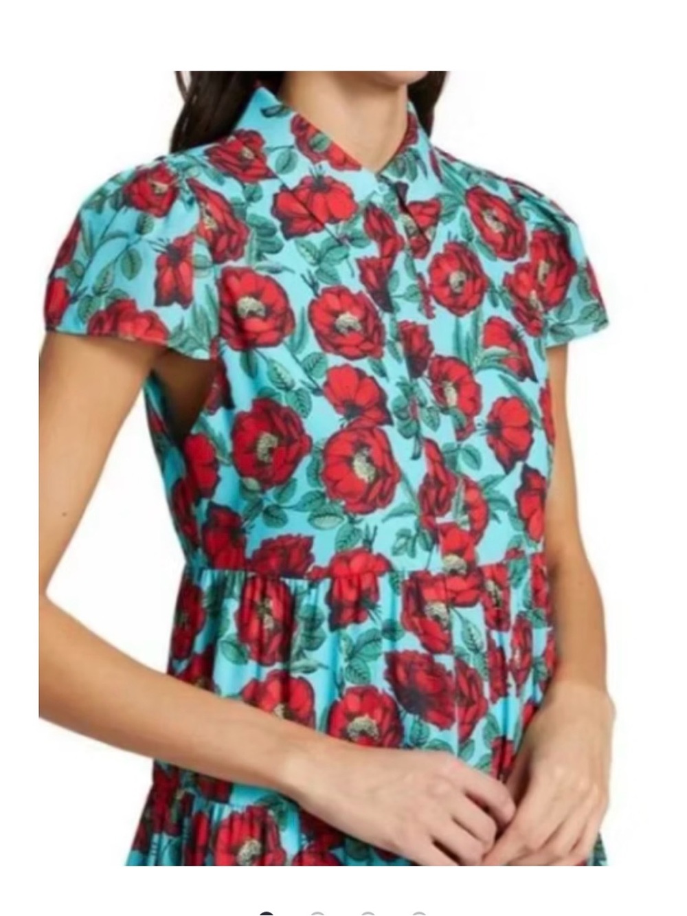 Alice + Olivia Aqua Dress with Red Floral Print - Picture 7 of 7